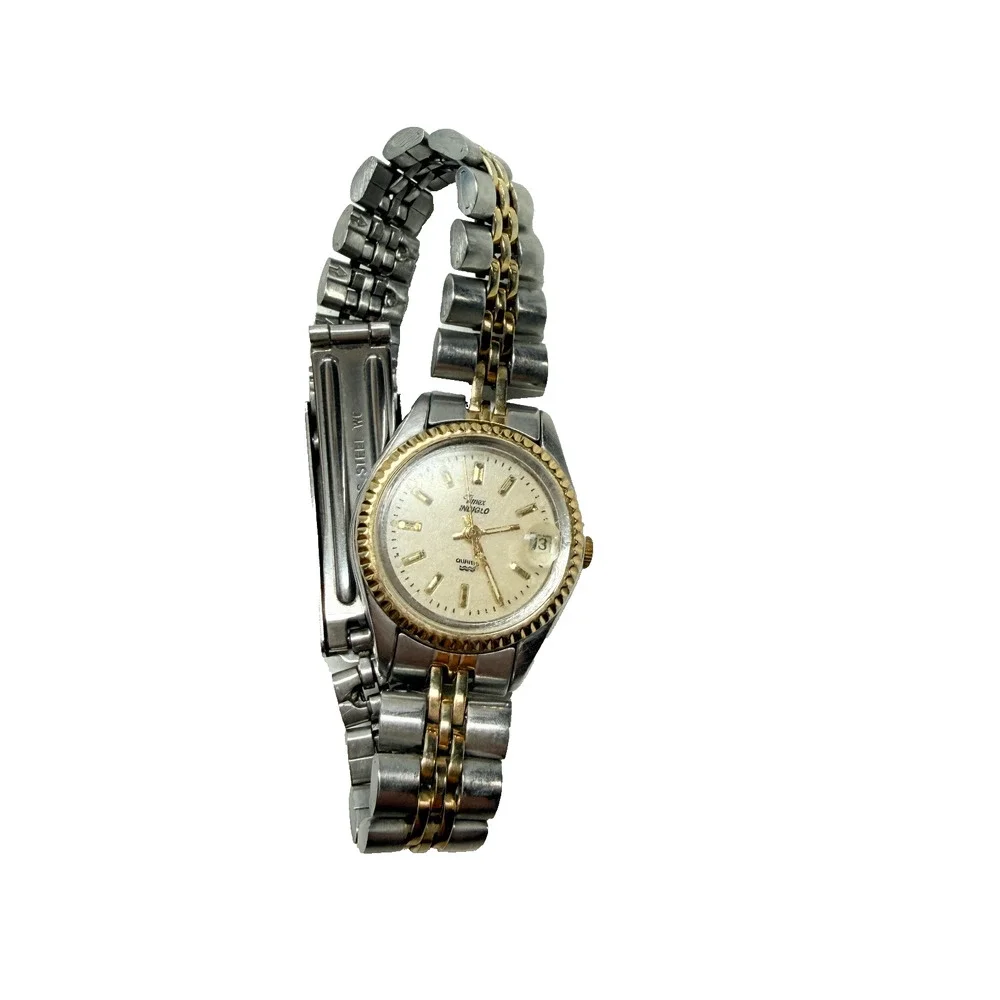Vintage Timex Indiglo Women’s Watch Silver/Gold Tone,Date,Presidential Bracelet